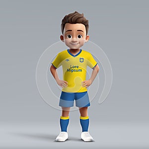 3d cartoon cute young soccer player in football uniform