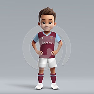 3d cartoon cute young soccer player in football uniform