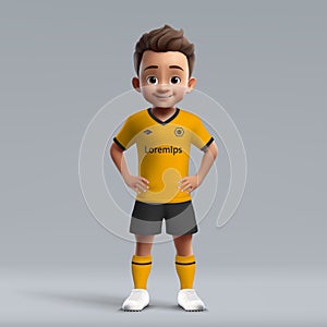 3d cartoon cute young soccer player in football uniform