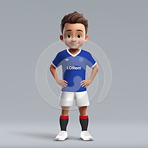 3d cartoon cute young soccer player in Rangers football uniform