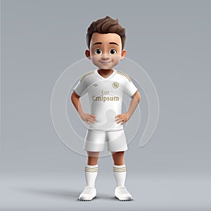 3d cartoon cute young soccer player in Real Madrid football unif