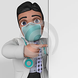 3D Cartoon Doctor Character in face mask