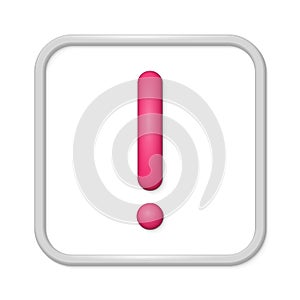 3D cartoon exclamation mark icon. Online warning hazard concept render symbol design. Web mobile app notification vector