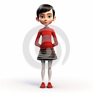 3d Cartoon Female With Buzz Cut Hairstyle On White Background