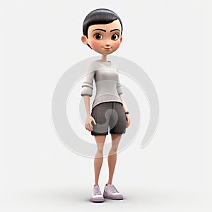 3d Cartoon Female Character With Buzz Cut Hairstyle On White Background