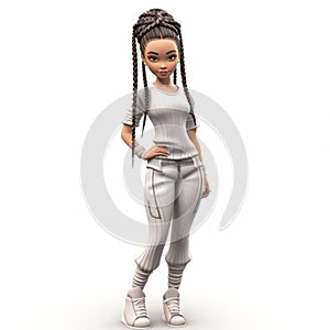 3d Cartoon Female Character With Cornrows Hairstyle On White Background