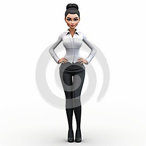 3d Cartoon Female Character With Slicked Back Hairstyle On White Background