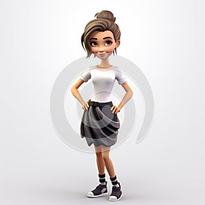 3d Cartoon Female Character With Undercut Hairstyle On White Background