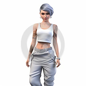 3d Cartoon Female Character With Undercut Hairstyle On White Background