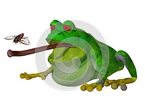 3d cartoon frog catching a fly
