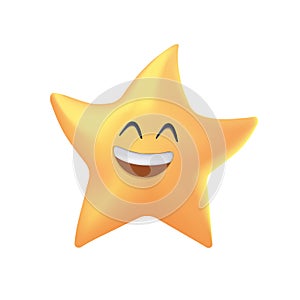 3D Cartoon funny kawaii star character or little twinkle vector personage shining in sky with happy smiling face