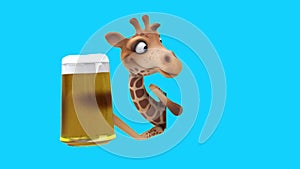 3D cartoon giraffe with a beer (with alpha channel included