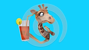 3D cartoon giraffe with a cocktail (with alpha channel included