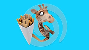 3D cartoon giraffe with french fries (with alpha channel included