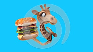 3D cartoon giraffe with a hamburger (with alpha channel included