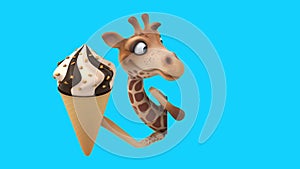 3D cartoon giraffe with an ice cream (with alpha channel included