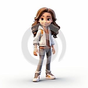 3d Cartoon Girl Ava: Youthful Protagonist With Long Hair And Jeans