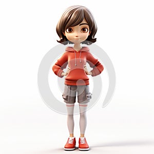 3d Cartoon Girl Character In Red Hoodie - Unique And Stylish Design