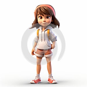 3d Cartoon Girl Hannah: Youthful Protagonist With Headband And Shorts