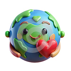 3D cartoon globe with red heart showing love