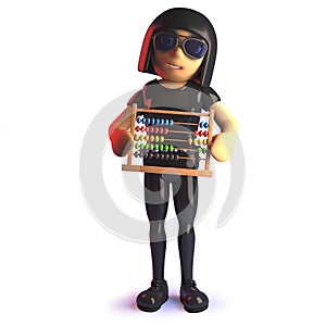 3d cartoon gothic girl in latex catsuit holding an abacus because she can