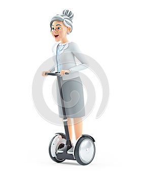 3d cartoon granny riding a segway