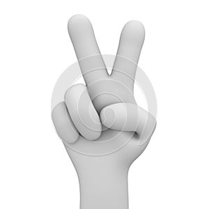 3d cartoon hand shows victory sign gesture isolated on white