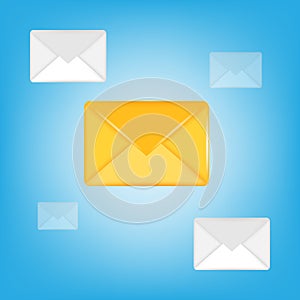 3D cartoon icon element design. Email envelop letter in yellow and white color
