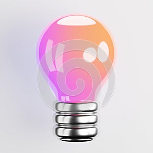 A 3D cartoon icon or emblem of a light bulb with pink orange colours indicating an idea