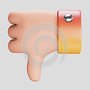 A 3D cartoon icon or emblem of a thumbs down or negative or down or dislike