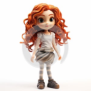 3d Cartoon Illustration Of A Long Red Haired Girl In White Shoes