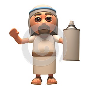 3d cartoon Jesus Christ cartoon character holding an aerosol spraypaint can, 3d illustration
