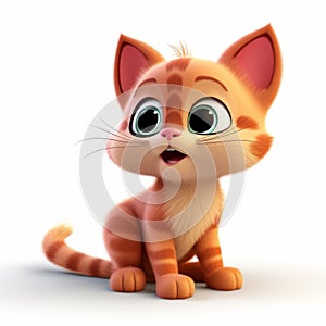 3d Cartoon Kitten Wallpaper - Little Orange Cat On White Background