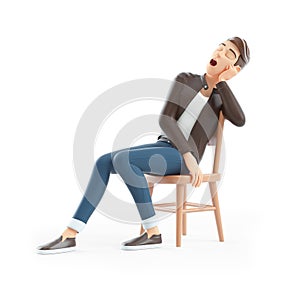 3d cartoon man sleeping on chair