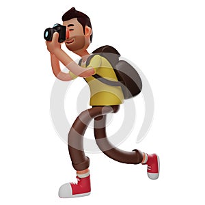 3D cartoon photographer taking pictures