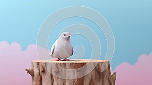 3d Cartoon Pigeon On Stump With Pastel Colors And Spectacular Backdrops