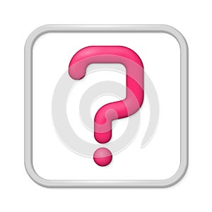 3D cartoon question mark icon. Online ask test query element concept design design. Web mobile app notification vector