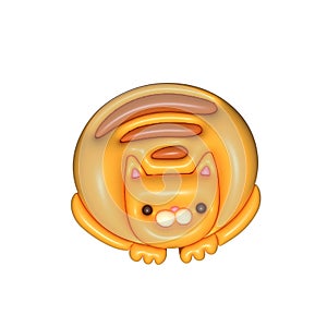 3d cartoon render ginger tabby cat. Curl up kitty. Round shaped character with funny weird cartoon face. Raster isolated