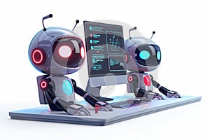 3d cartoon robots working in computer