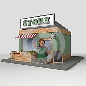 3D Cartoon Shop Keeper Character