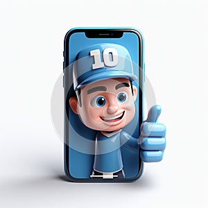 3d cartoon style, hand with a cellphone with a hand white isolated background