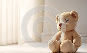 3D cartoon style. Plush teddy bear. Giant teddy bear