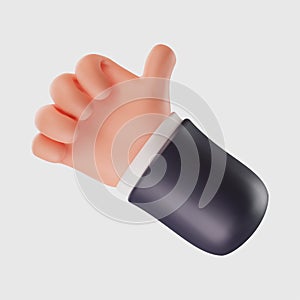 3D cartoon thumb up hand gesture. 3d mesh vector