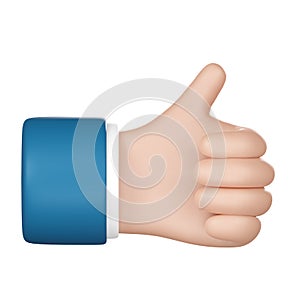 3D cartoon thumb up hand gesture isolated on white background