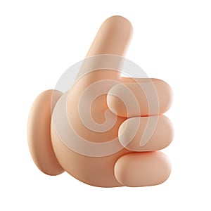 3D cartoon thumb up, hand gesture isolated on white background. Hand thumb up or like sign. 3d rendering illustration