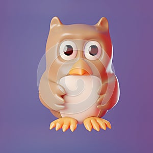 3d cartoon wise old owl wings held in front, 3d illustration