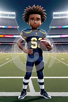 3d cartoon young american football in stadium background. Generative AI