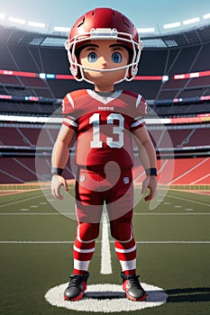 3d cartoon young american football in stadium background. Generative AI