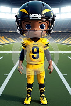 3d cartoon young american football in stadium background. Generative AI