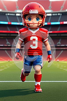 3d cartoon young american football in stadium background. Generative AI